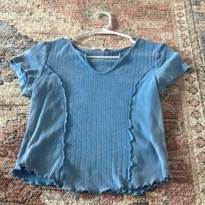 Blue Ribbed Short Sleeve Top